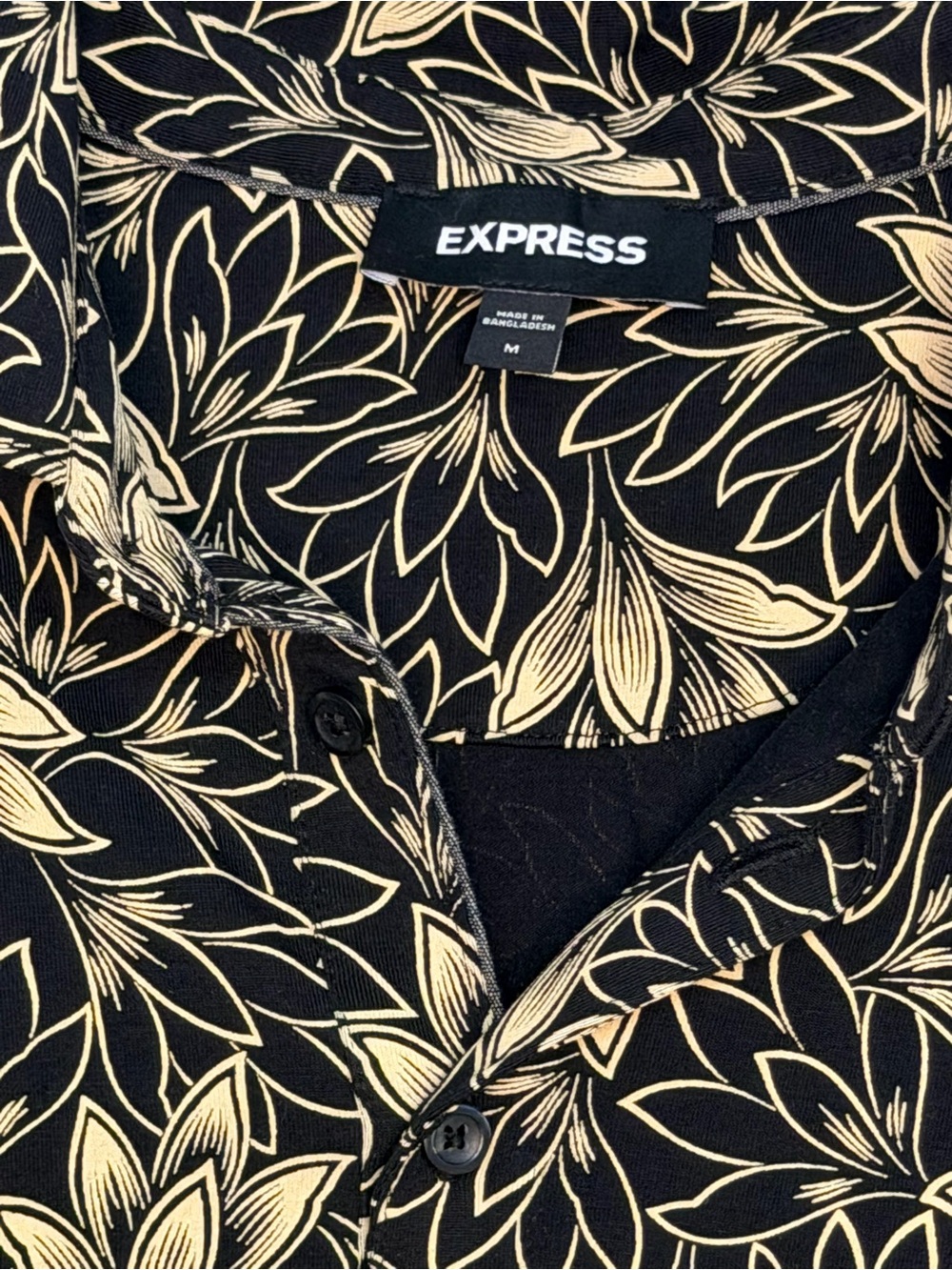 Express Black Polo Shirt with Beige Floral Print